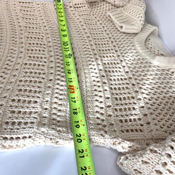 Faherty Boho White Cap Crochet pullover Sweater open-knit cream/beige lagenlook - Picture 8 of 9